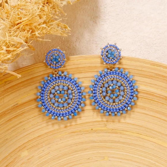 Blue Beaded Earrings - Picture 2 of 3